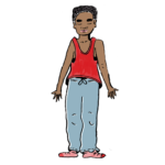 Illustration for Teaching Yoga without Cultural Appropriation: Man with short dark hair and dark skin wearing tank top and sweat pants. Standing in Mountain form. 